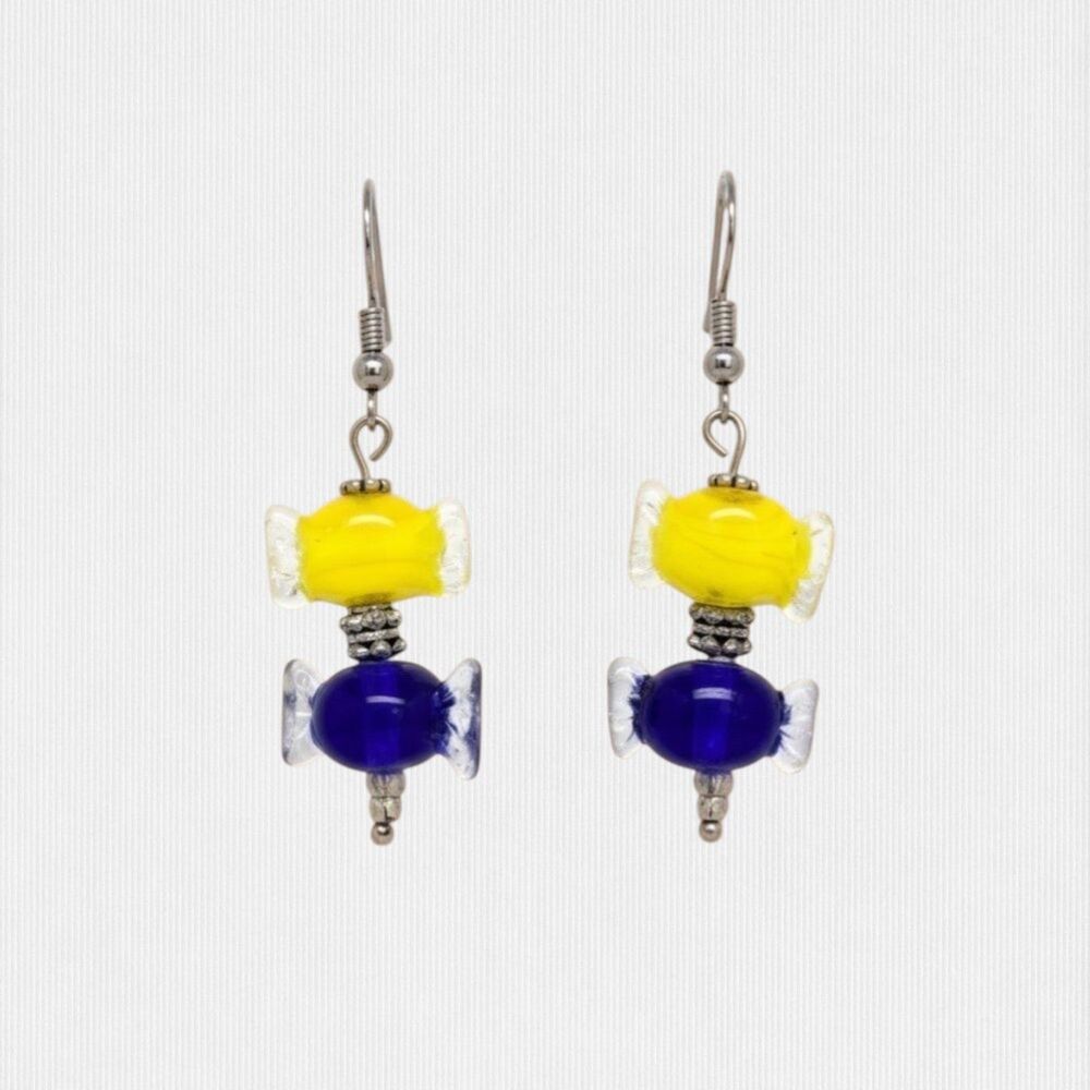 Indio Jewelry Yellow & Blue Lampwork .925 Sterling Earrings #309